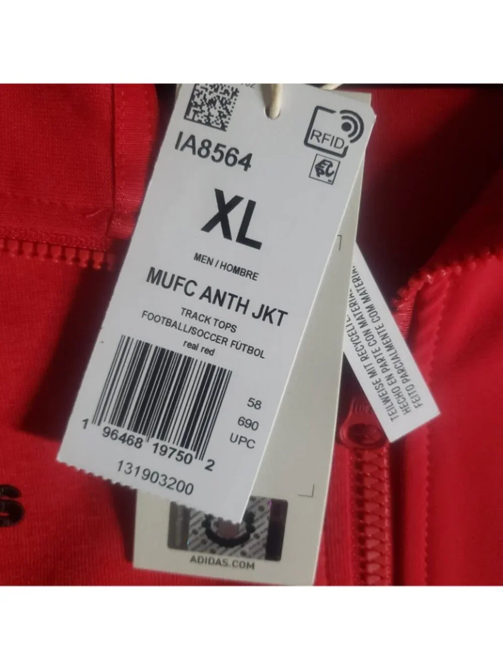NWT Adidas Manchester United 2023/24 Anthem Jacket Red Men's XL IA8564
